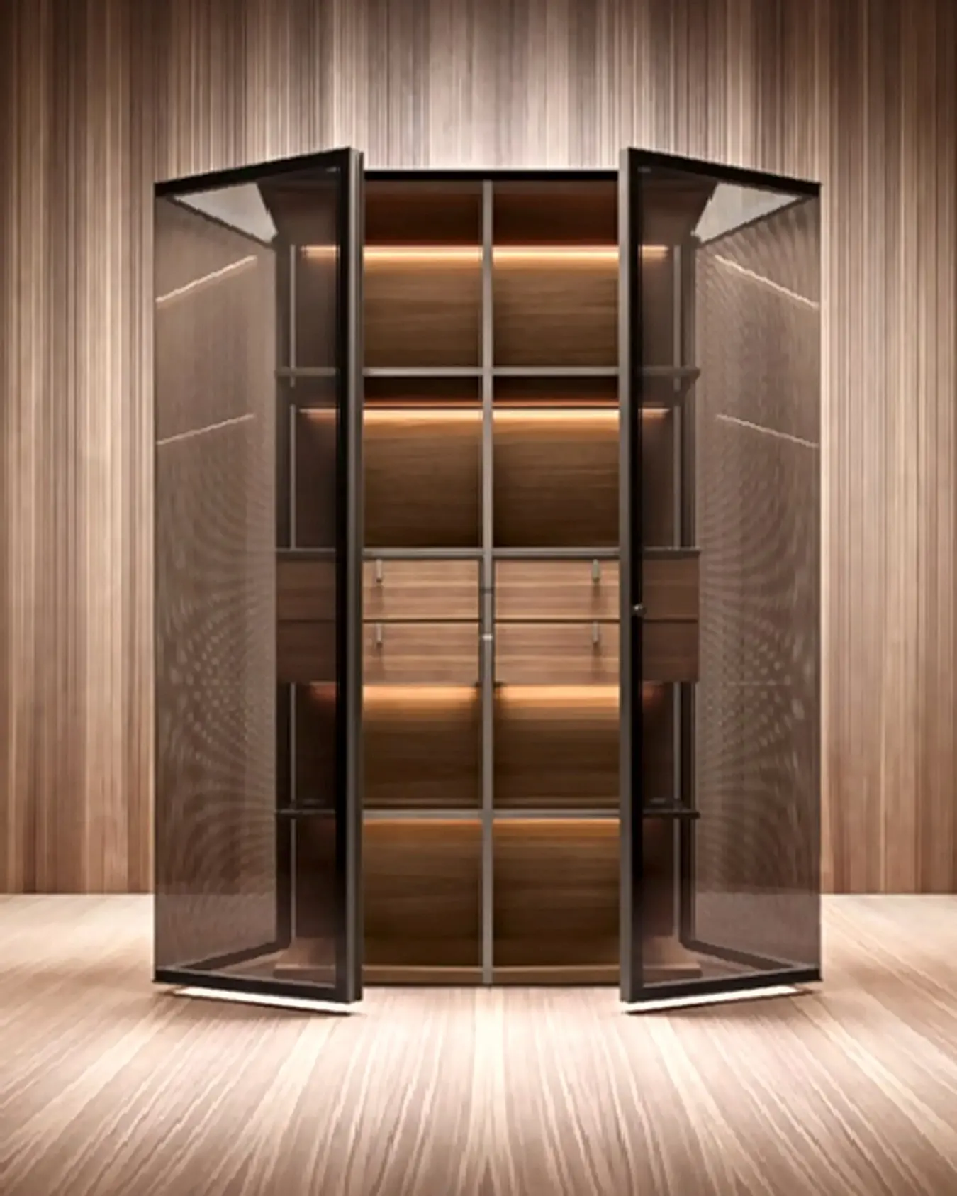 Glass display unit with lighting