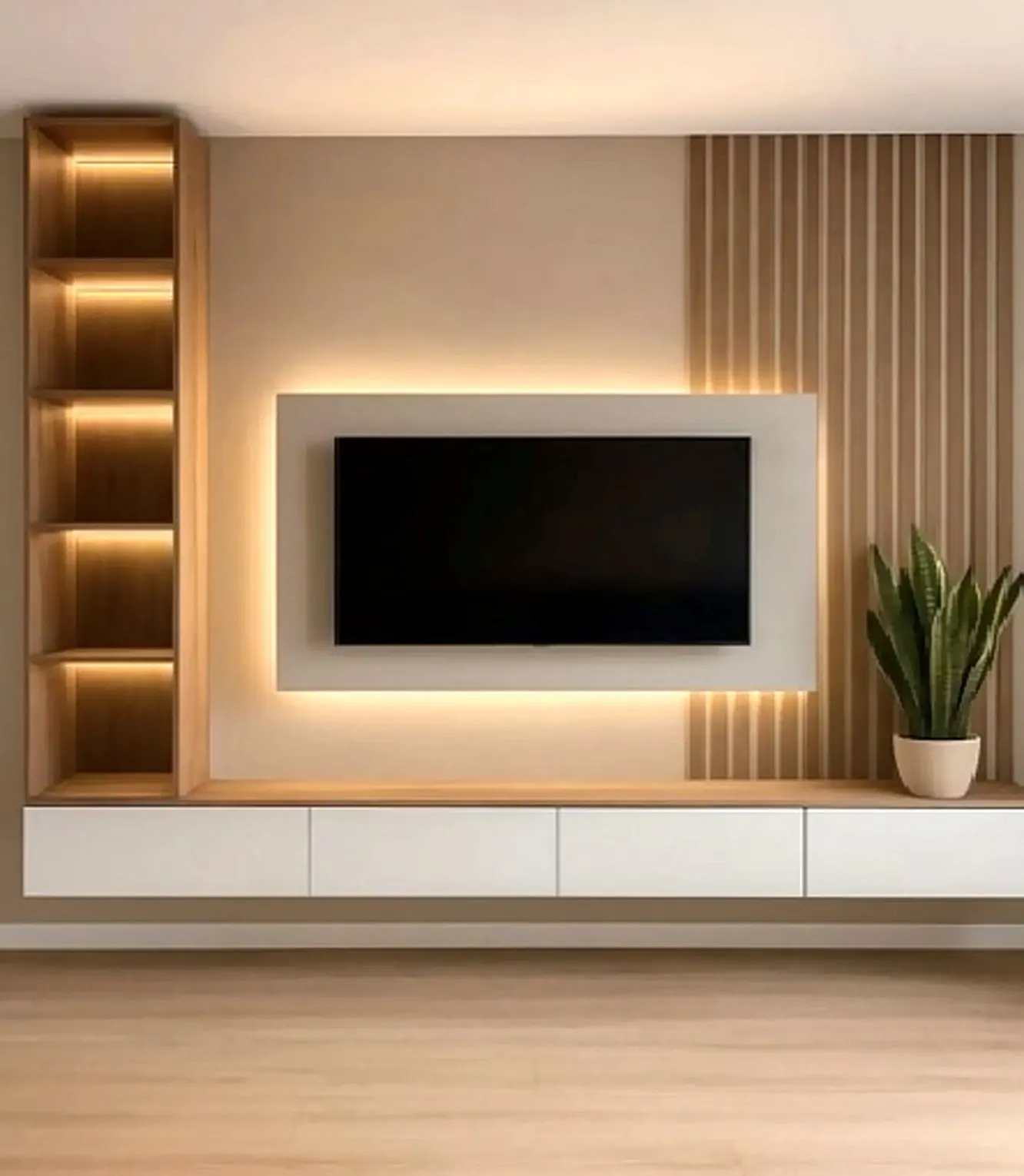 TV unit with wall panelling